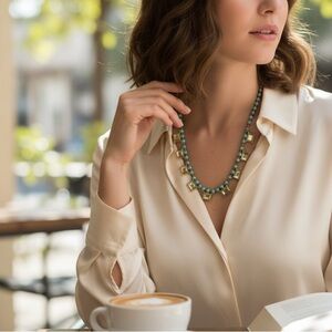 Lia Sophia Blue Glass & Yellow Stone Statement Necklace Silver Tone